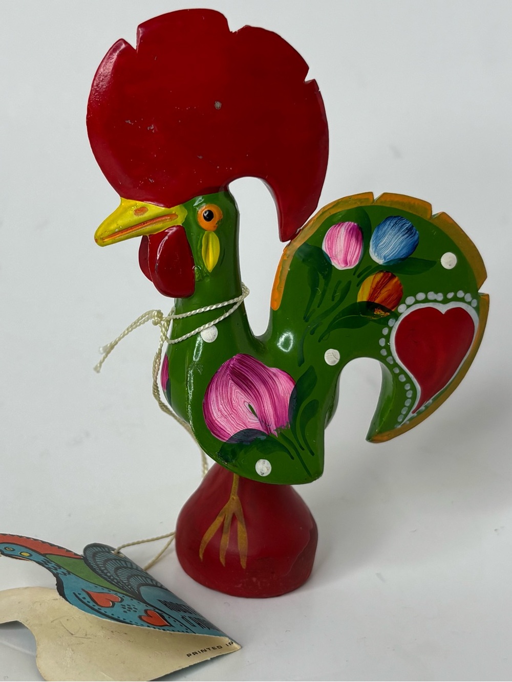 Portugal Pottery Rooster D’ Amour Folk Art Hand Painted Figurine 4.5 In